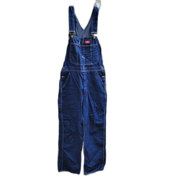 Dickies Dark Blue Denim Bib Carpenter Overalls - Size 32 X 32
